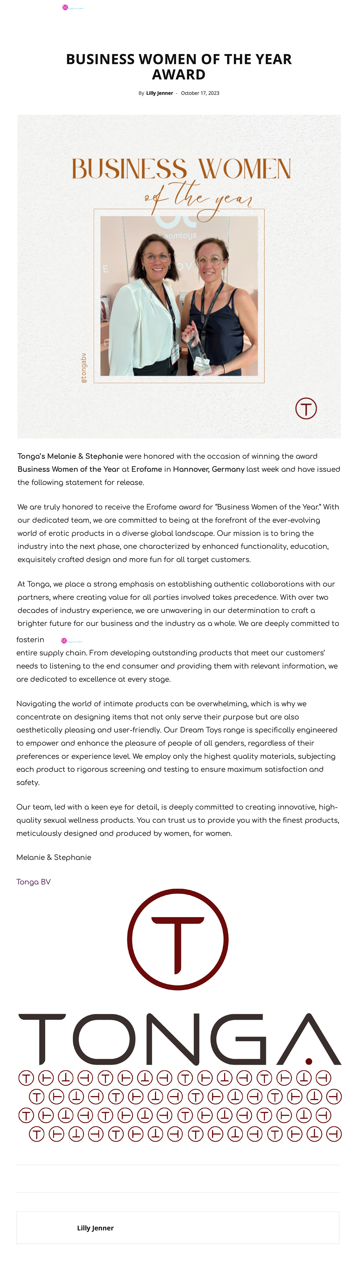 2023-10 Storerotica - Business Women of the Year Award